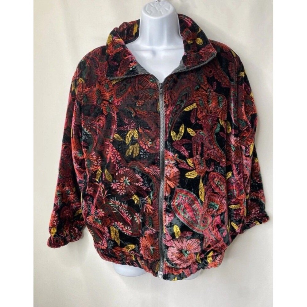 Rafael Womens Vintage Velvet Bomber Jacket Sz L Royalcore Victorian Whimsical